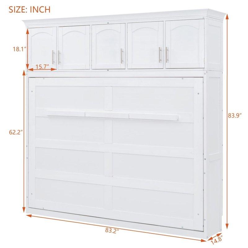 Beyaz MDF 4 Kapaklı Üst Dolaplı Çift Pistonlu Duvar Yatağı - 212 cm - 261392