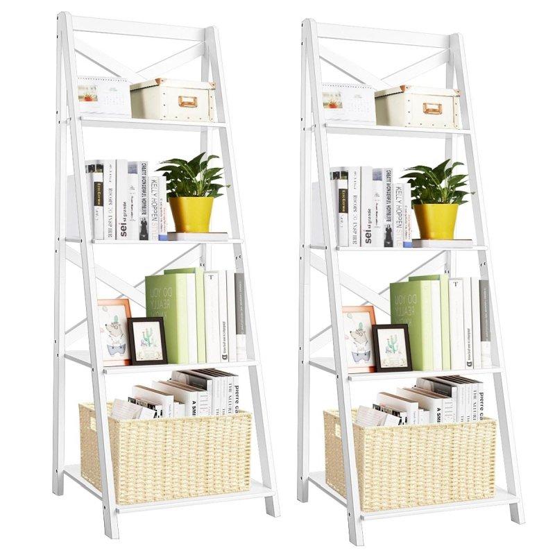 Beyaz MDF 4 Raflı Merdiven Tipi Kitaplık - 51x46x143 cm - 316341