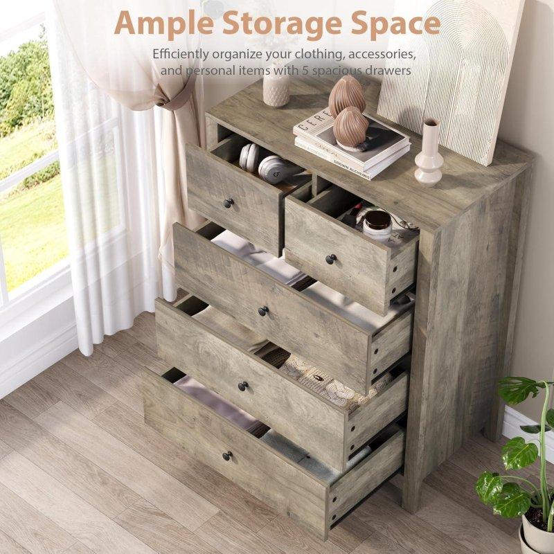 Beyaz MDF 5 Çekmeceli Modern Şifonyer - 307247