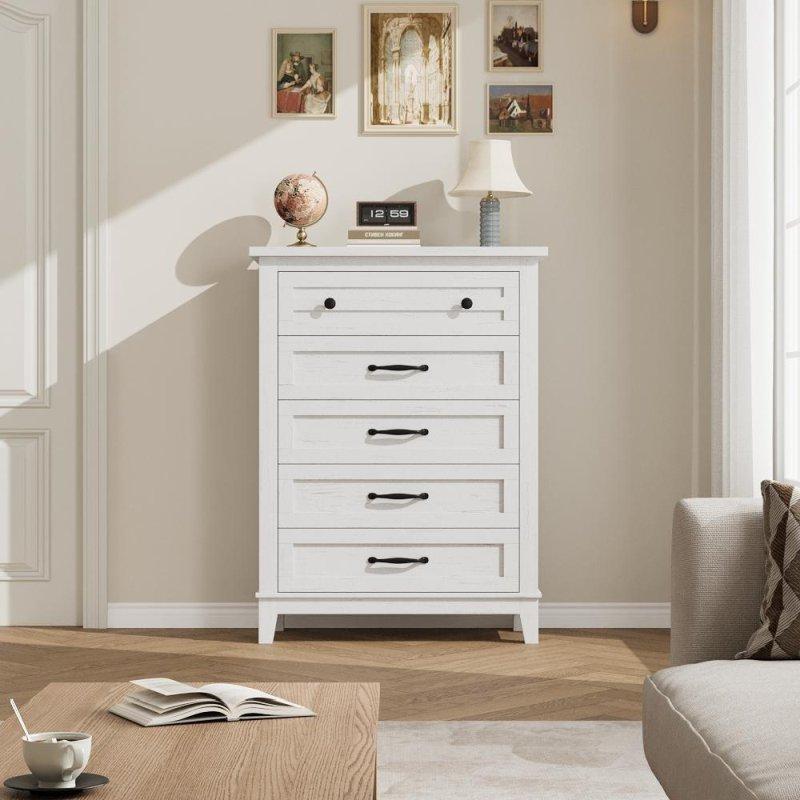Beyaz MDF 5 Çekmeceli Yüksek Ayaklı Modern Şifonyer - 106 cm - 310040
