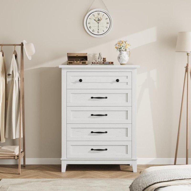 Beyaz MDF 5 Çekmeceli Yüksek Ayaklı Modern Şifonyer - 106 cm - 310040