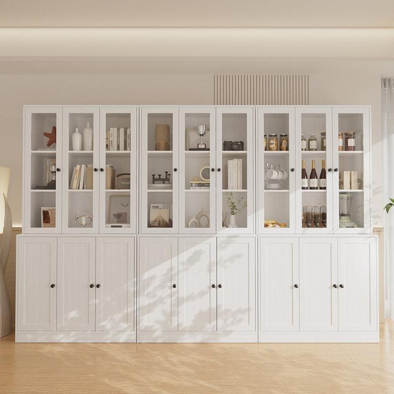 Beyaz MDF 5 Raflı 18 Kapaklı Modüler Cam Kapaklı Kitaplık - 181x270x40 cm - 238596