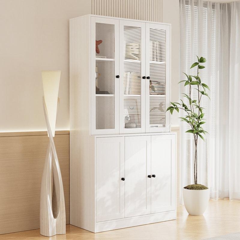 Beyaz MDF 5 Raflı 18 Kapaklı Modüler Cam Kapaklı Kitaplık - 181x270x40 cm - 238596