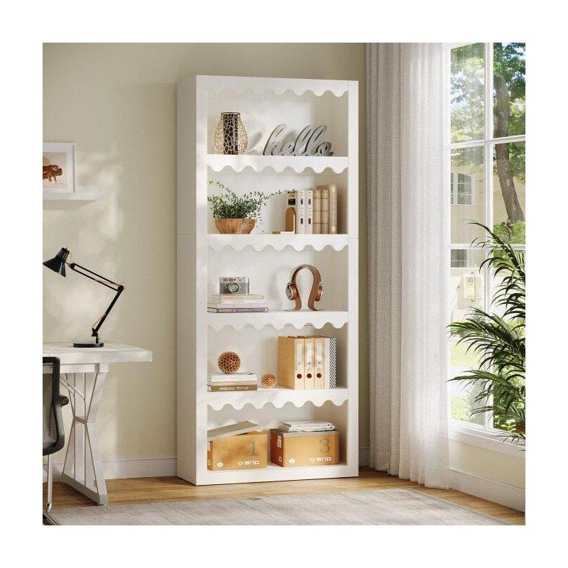 Beyaz MDF 5 Raflı Dalgalı Kenarlı Kitaplık - 180 cm - 320073