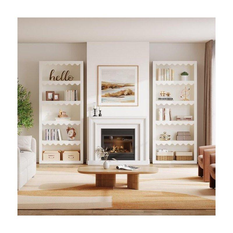 Beyaz MDF 5 Raflı Dalgalı Kenarlı Kitaplık - 180 cm - 320073