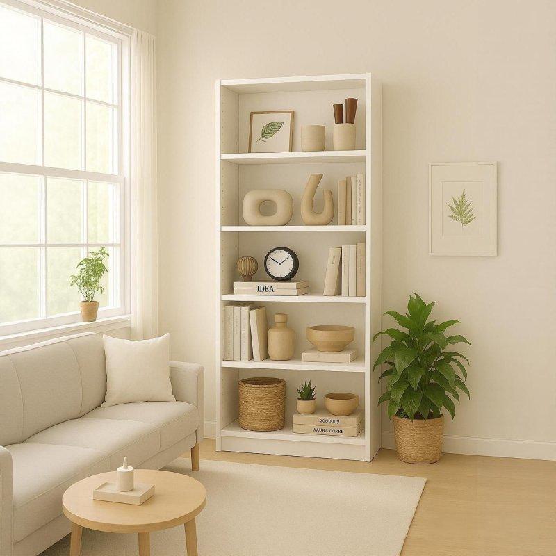 Beyaz MDF 5 Raflı Kapalı Sırtlı Kitaplık - 77x30x181 cm - 315558