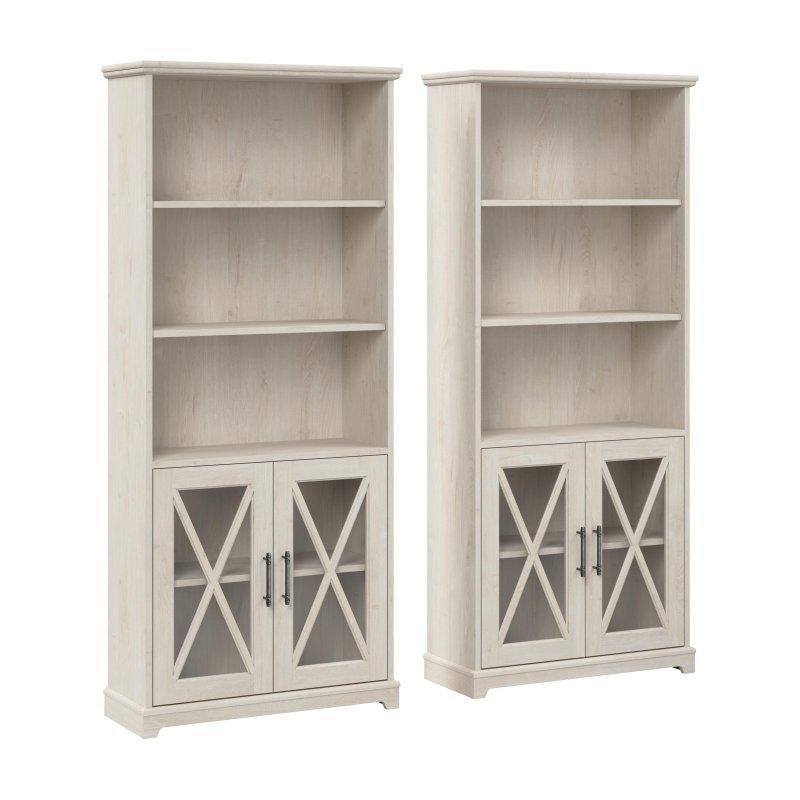 Beyaz MDF 5 Raflı X Desenli 2li Set Cam Kapaklı Kitaplık - 183 cm - 239338