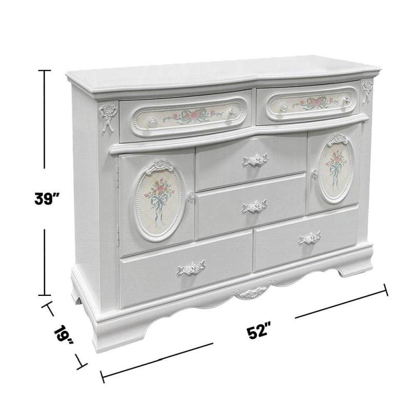 Beyaz MDF 6 Çekmeceli 2 Kapaklı Kristal Kulplu Şifonyer - 133 cm - 311919