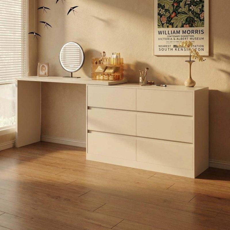 Beyaz MDF 6 Çekmeceli Ayarlanabilir Masalı Şifonyer - 131 cm - 294893