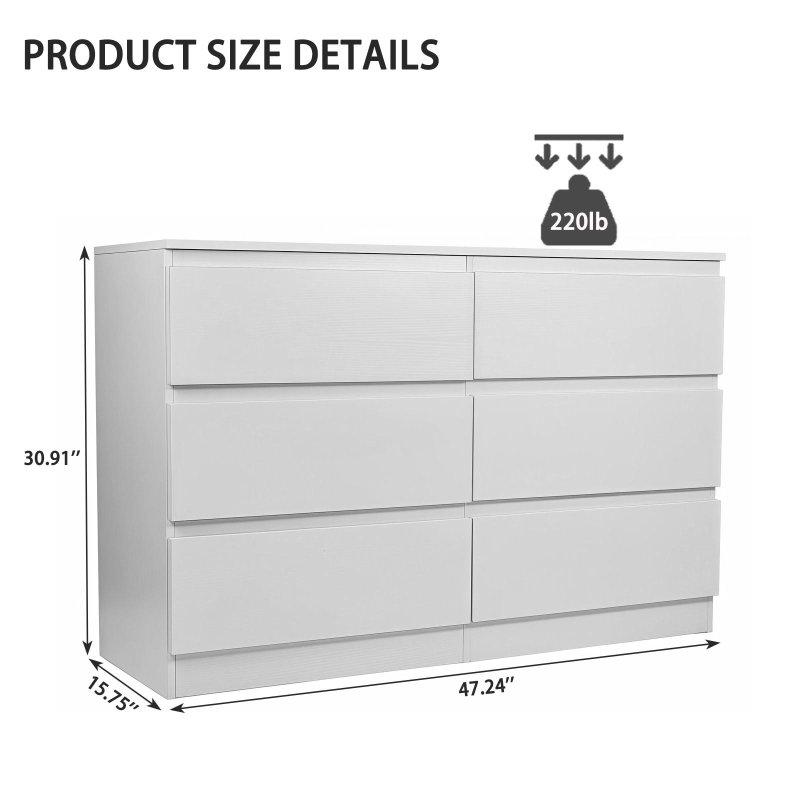 Beyaz MDF 6 Çekmeceli Gizli Kulplu Modern Şifonyer - 120x40x79 cm - 306255