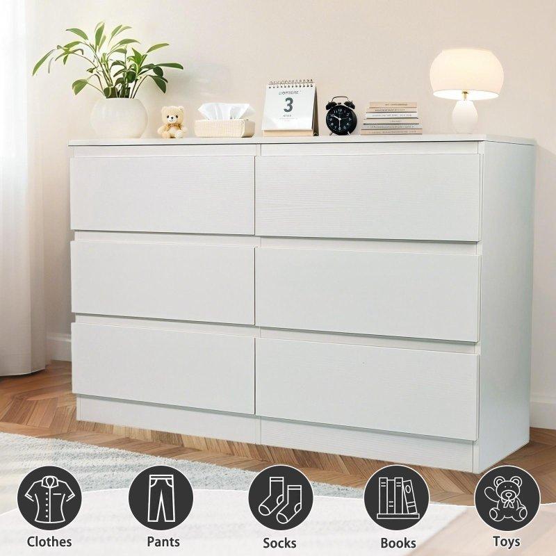 Beyaz MDF 6 Çekmeceli Gizli Kulplu Modern Şifonyer - 120x40x79 cm - 306255