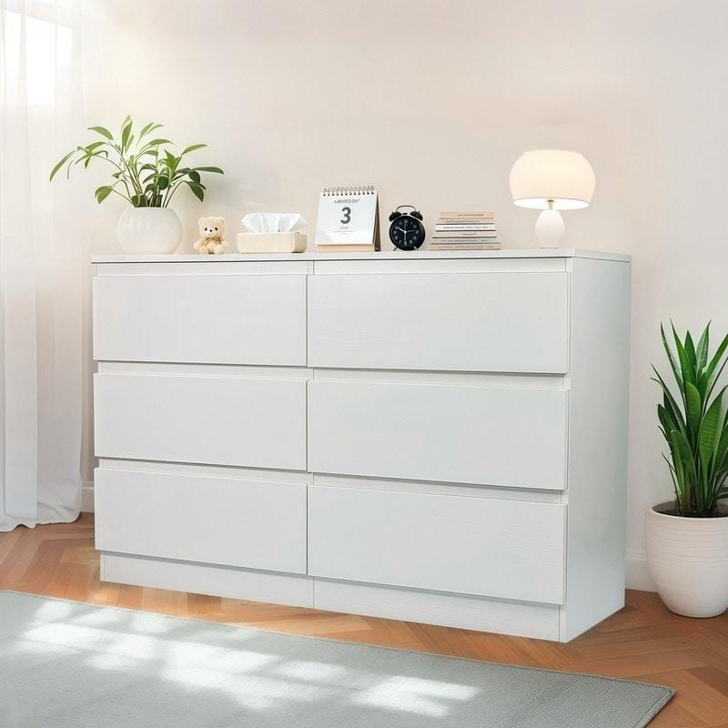 Beyaz MDF 6 Çekmeceli Gizli Kulplu Modern Şifonyer - 301250
