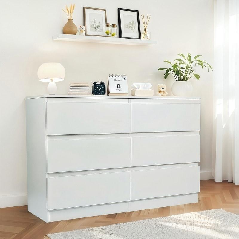 Beyaz MDF 6 Çekmeceli Gizli Kulplu Modern Şifonyer - 301250