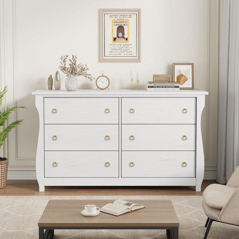 Beyaz MDF 6 Çekmeceli Halka Kulplu Şifonyer - 120 cm - 309910