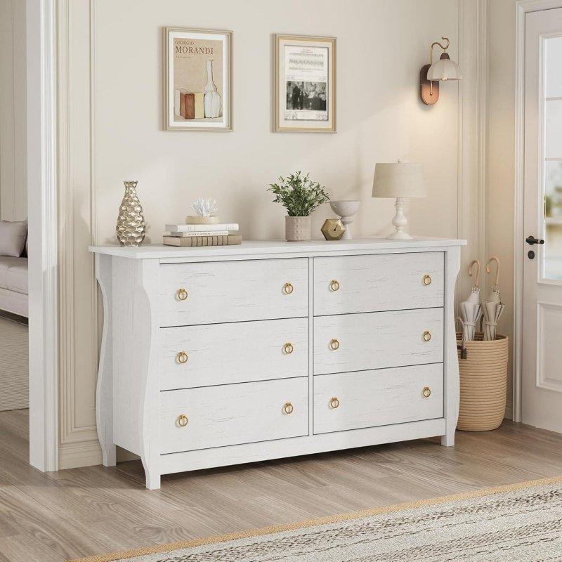 Beyaz MDF 6 Çekmeceli Halka Kulplu Şifonyer - 120 cm - 309910