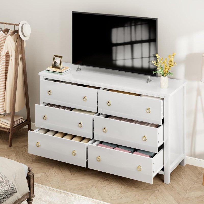 Beyaz MDF 6 Çekmeceli Halkalı Kulplu Şifonyer - 120 cm - 294972