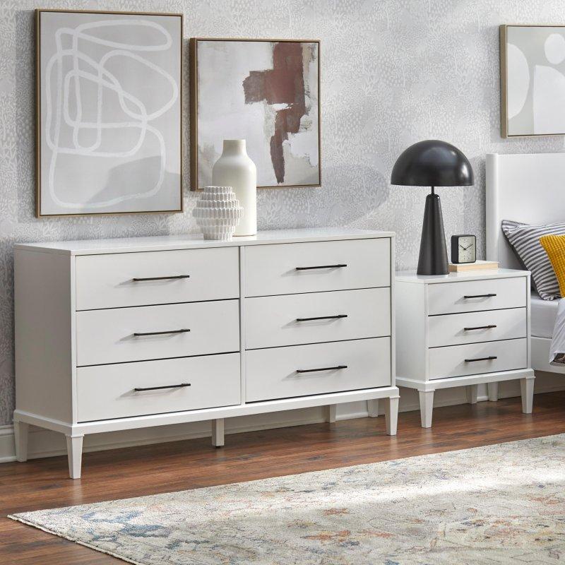 Beyaz MDF 6 Çekmeceli Kauçuk Ağacı Ayaklı Şifonyer - 145 cm - 295976