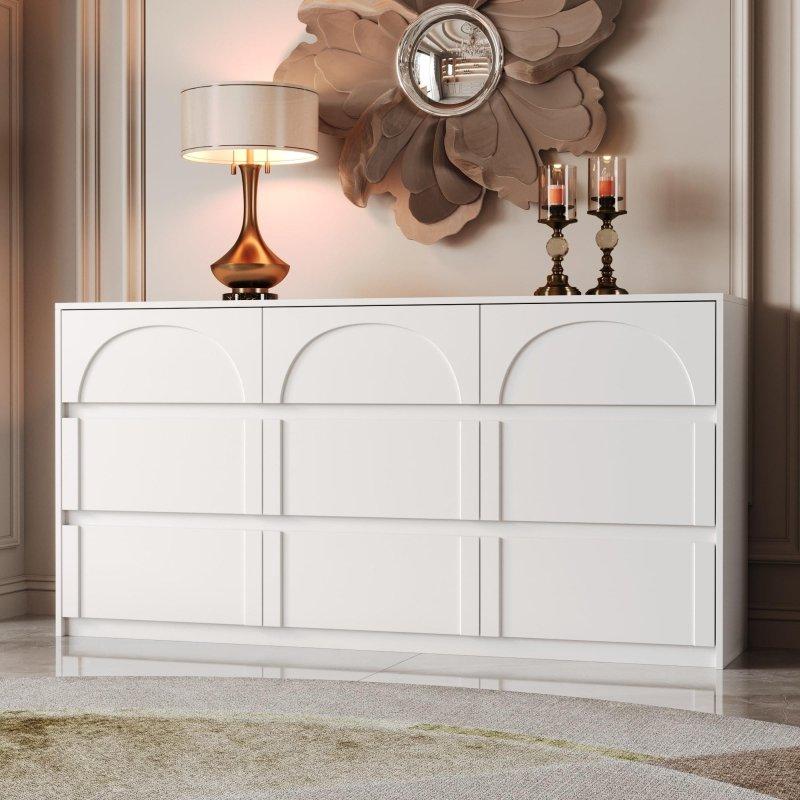 Beyaz MDF 6 Çekmeceli Kemerli Tasarım Metal Ayaklı Şifonyer - 161 cm - 295875