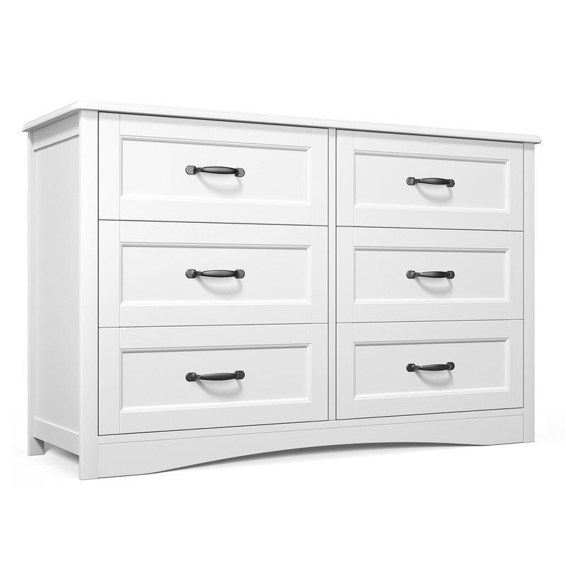 Beyaz MDF 6 Çekmeceli Kemerli Tasarım Şifonyer - 120x41x77 cm - 300331