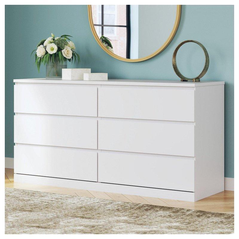 Beyaz MDF 6 Çekmeceli Kulpsuz Modern Şifonyer - 153x79x51 cm - 301447