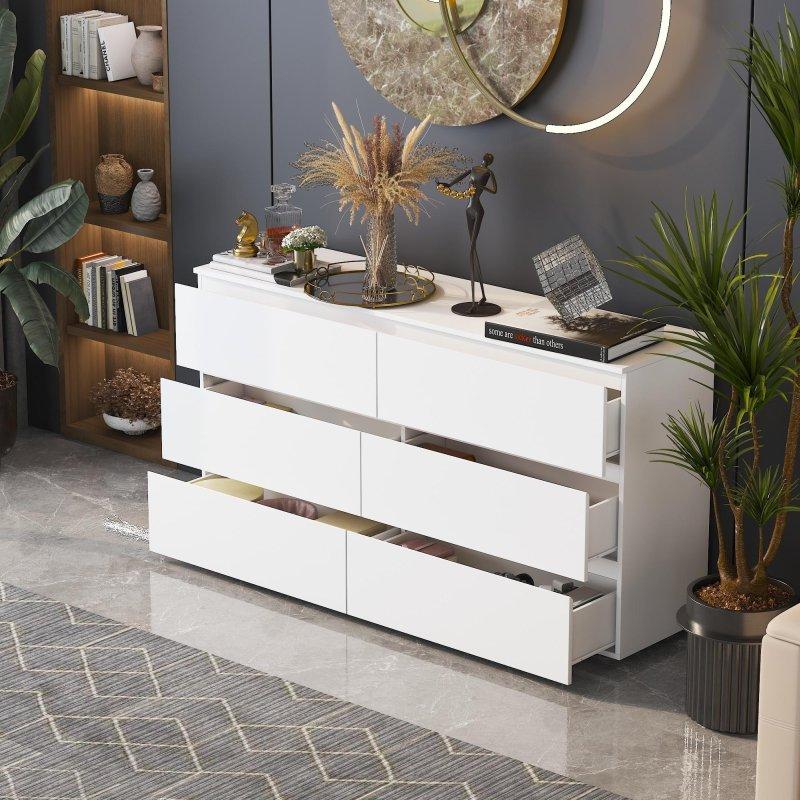 Beyaz MDF 6 Çekmeceli Kulpsuz Şifonyer - 150 cm - 295564 Beyaz MDF 6 Çekmeceli Kulpsuz Şifonyer - 150 cm - 295564