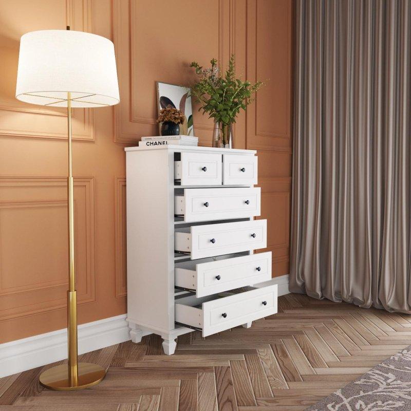 Beyaz MDF 6 Çekmeceli Metal Kulplu Dikey Şifonyer - 81x120x40 cm - 311322