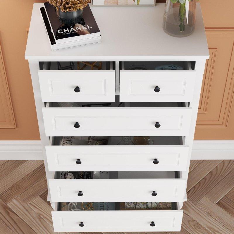 Beyaz MDF 6 Çekmeceli Metal Kulplu Dikey Şifonyer - 81x120x40 cm - 311322