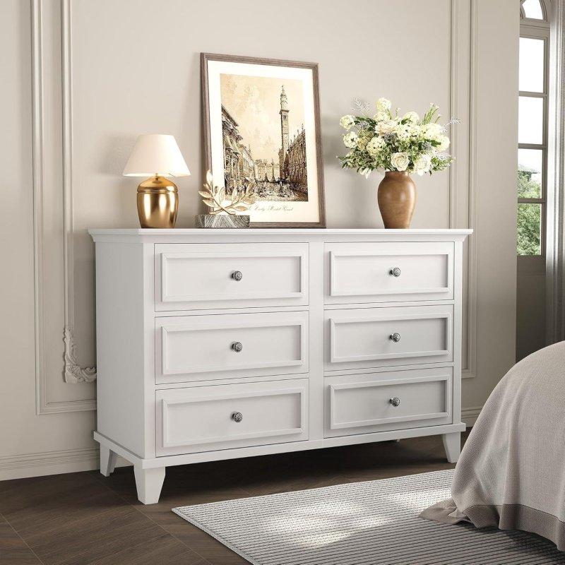 Beyaz MDF 6 Çekmeceli Metal Kulplu Şifonyer - 120x41x84 cm - 298724