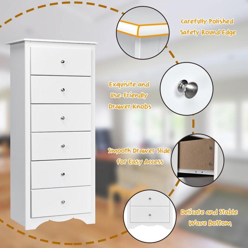 Beyaz MDF 6 Çekmeceli Metal Kulplu Şifonyer - 308628