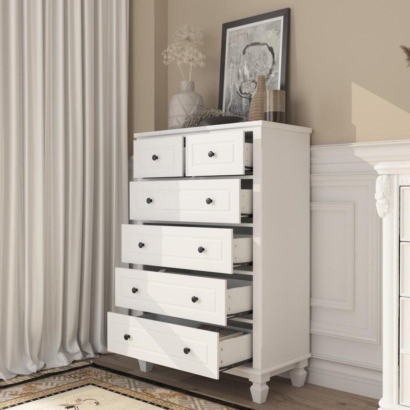 Beyaz MDF 6 Çekmeceli Metal Kulplu Şifonyer - 81x40x120 cm - 301862