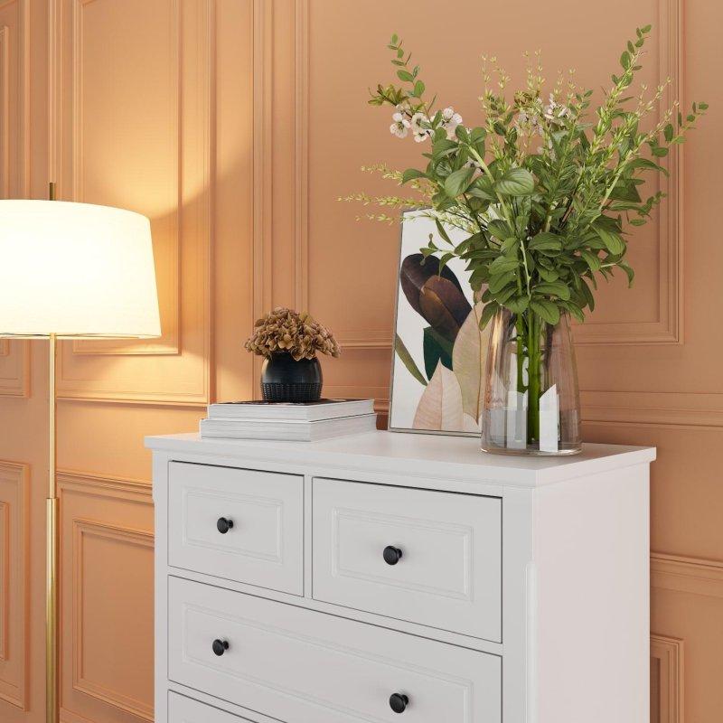 Beyaz MDF 6 Çekmeceli Metal Kulplu Şifonyer - 81x40x120 cm - 301862