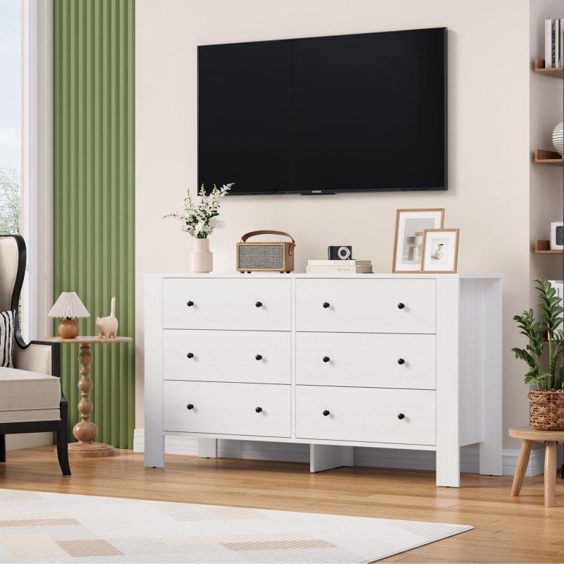Beyaz MDF 6 Çekmeceli Modern Şifonyer - 127x40x72 cm - 298269