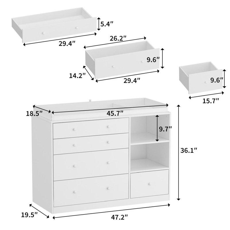 Beyaz MDF 6 Çekmeceli ve 2 Açık Raflı Şifonyer - 120 cm - 301746