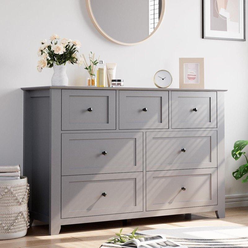Beyaz MDF 7 Çekmeceli Metal Kulplu Şifonyer - 137 cm - 303768