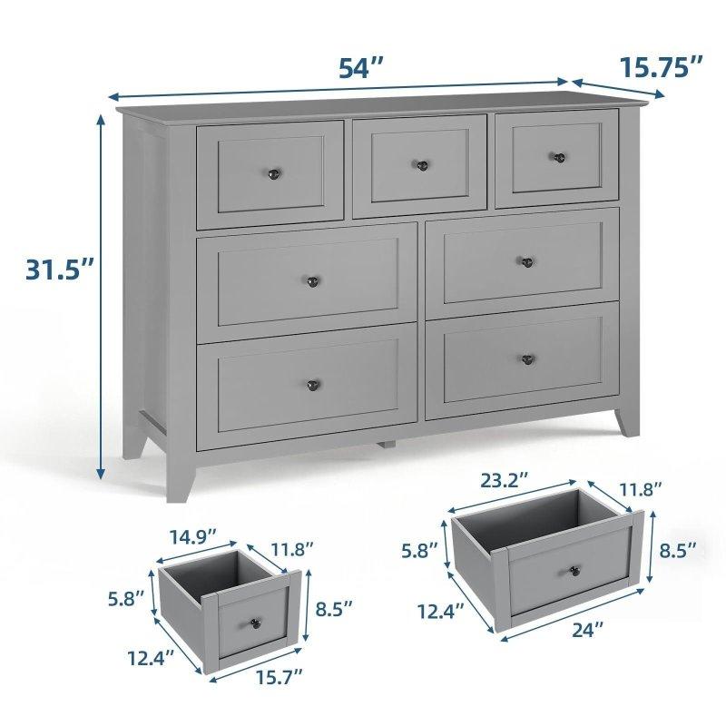 Beyaz MDF 7 Çekmeceli Metal Kulplu Şifonyer - 137 cm - 303768