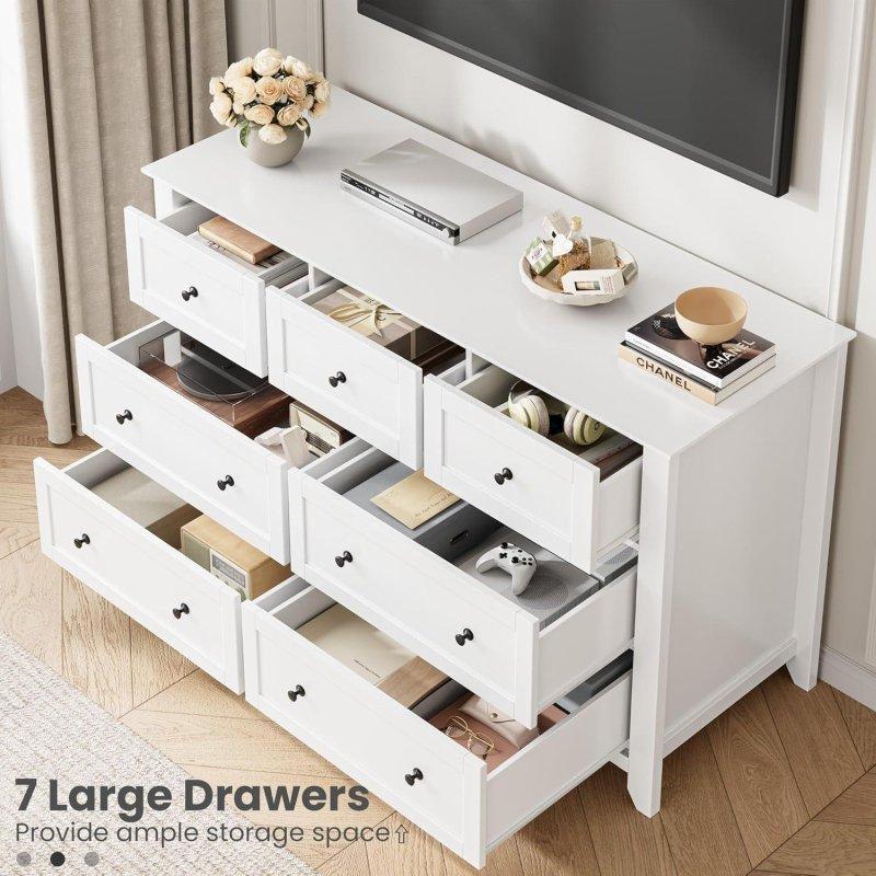 Beyaz MDF 7 Çekmeceli Metal Kulplu Şifonyer - 138 cm - 301400
