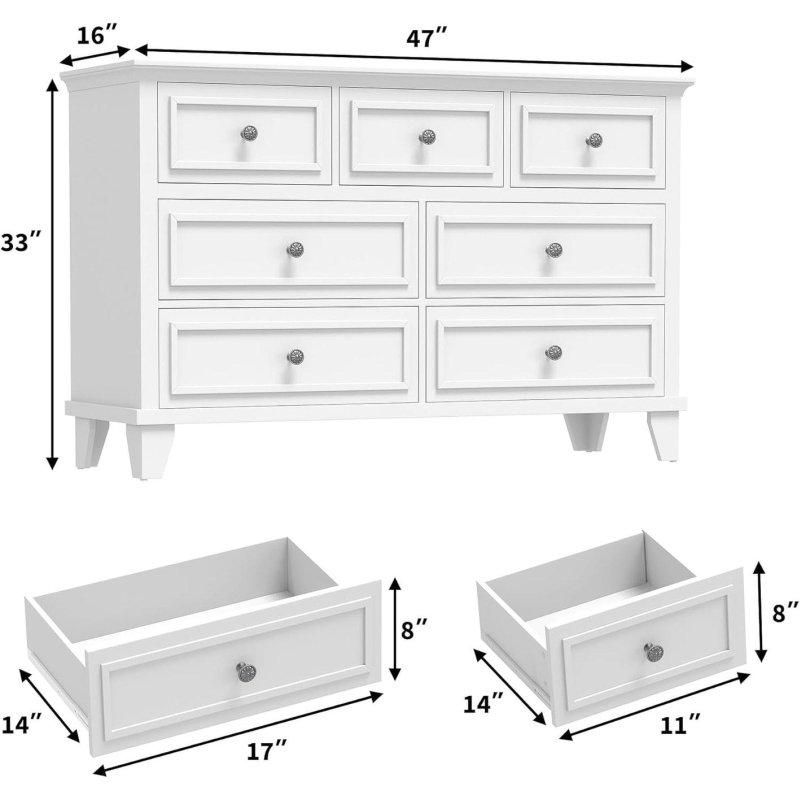 Beyaz MDF 7 Çekmeceli Yüksek Ayaklı Şifonyer - 120 cm - 296041