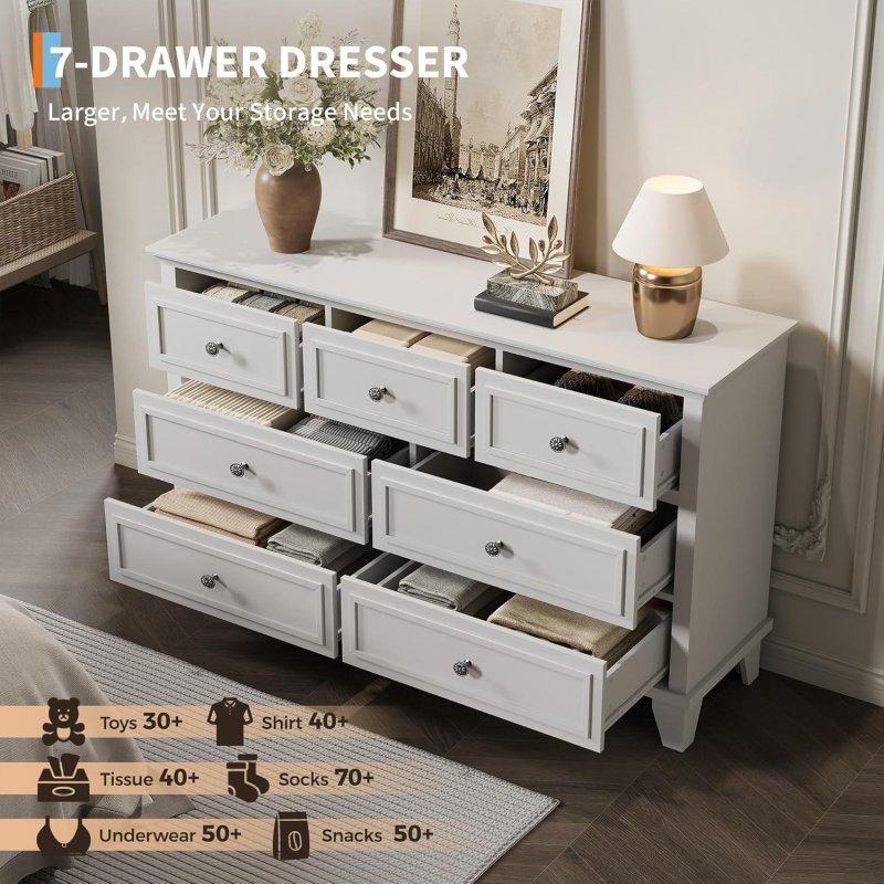 Beyaz MDF 7 Çekmeceli Yüksek Ayaklı Şifonyer - 120 cm - 296041