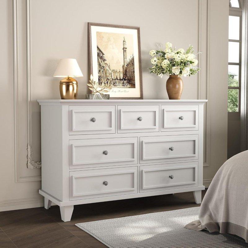 Beyaz MDF 7 Çekmeceli Yükseltilmiş Ayaklı Şifonyer - 120x41x84 cm - 301436