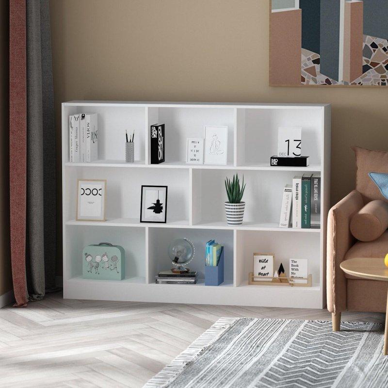 Beyaz MDF 7 Raflı Kapalı Sırtlı Kitaplık - 150x104 cm - 318859