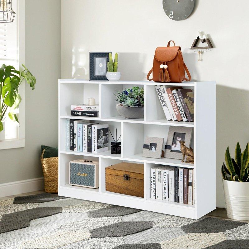 Beyaz MDF 8 Küp Raflı 3 Katlı Kitaplık - 122x32x93 cm - 314543