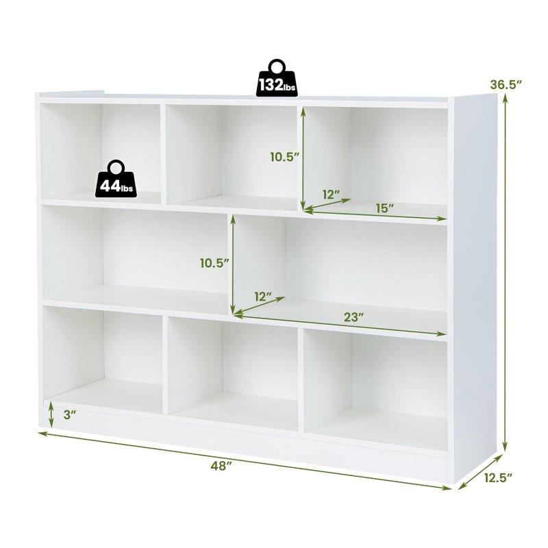 Beyaz MDF 8 Küp Raflı 3 Katlı Kitaplık - 122x32x93 cm - 314543