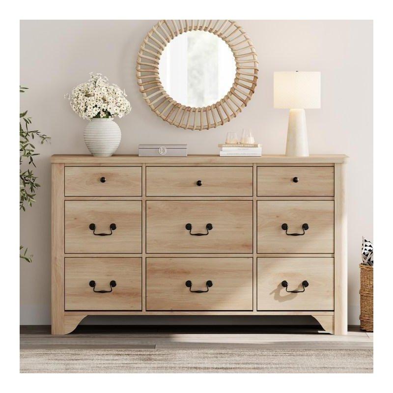 Beyaz MDF 9 Çekmeceli Kavisli Tasarım Country Şifonyer - 136x81x40 cm - 306451