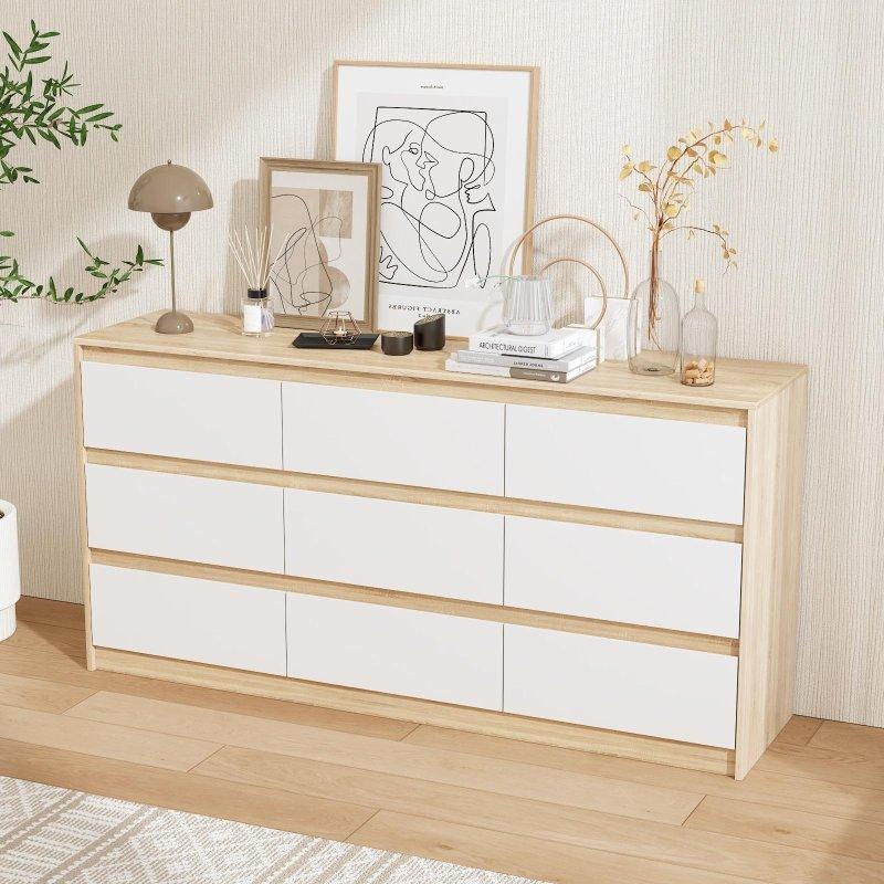 Beyaz MDF 9 Çekmeceli Kulpsuz Geniş Şifonyer - 311729