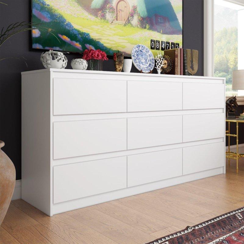 Beyaz MDF 9 Çekmeceli Kulpsuz Geniş Şifonyer - 311729