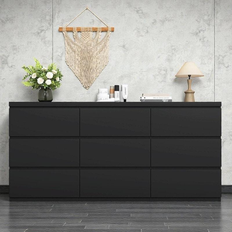 Beyaz MDF 9 Çekmeceli Kulpsuz Modern Şifonyer - 161 cm - 304823