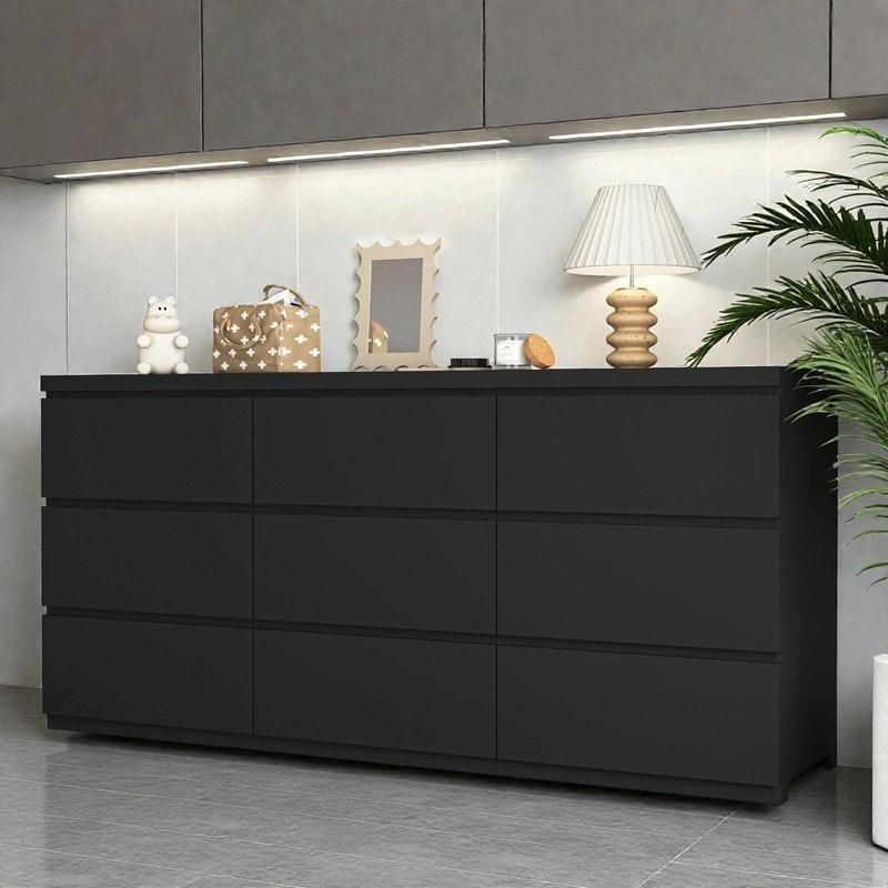 Beyaz MDF 9 Çekmeceli Kulpsuz Modern Şifonyer - 161 cm - 304823
