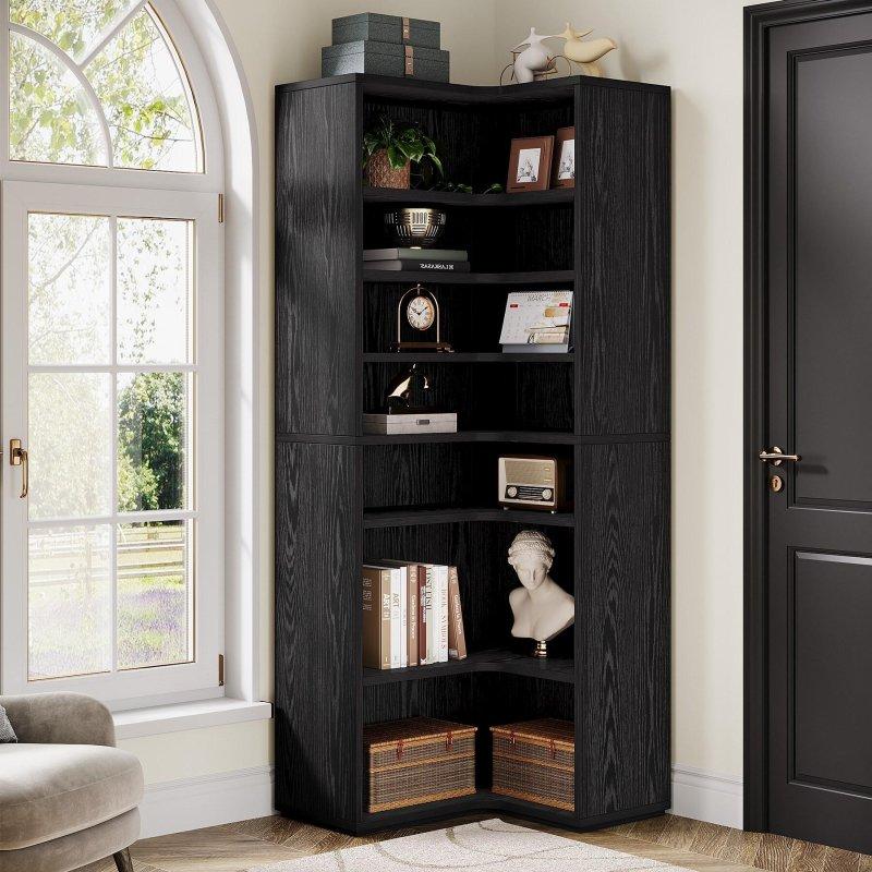 Beyaz MDF 9 Raflı Ayarlanabilir Köşe Kitaplık - 165 cm - 316267