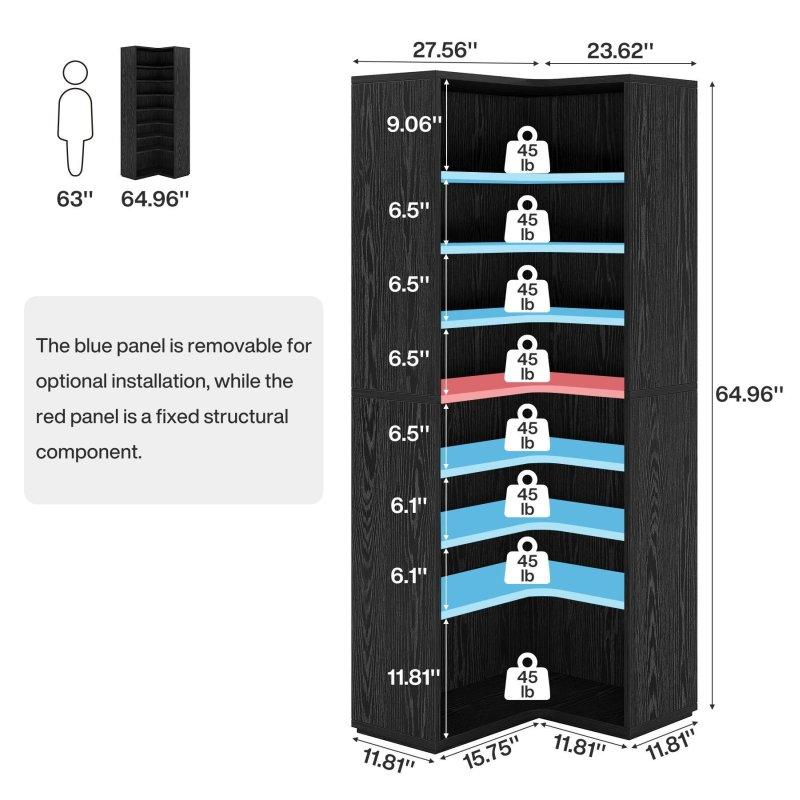 Beyaz MDF 9 Raflı Ayarlanabilir Köşe Kitaplık - 165 cm - 316267