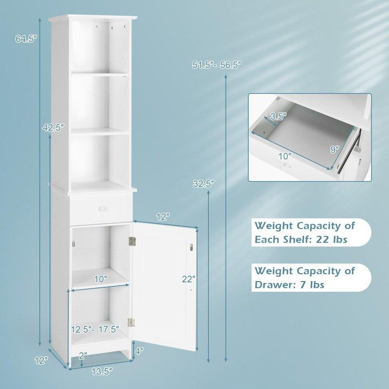 Beyaz MDF Açık Raflı ve Çekmeceli Çok Amaçlı Banyo Dolabı - 31x35x164 cm - 333847